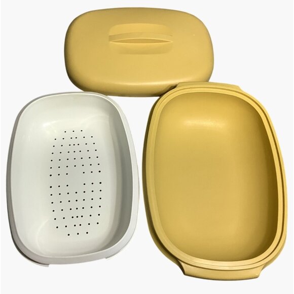 2 Vintage Tupperware Gold Microwave Steamer 3-Piece Sets #1274 - Picture 5 of 8